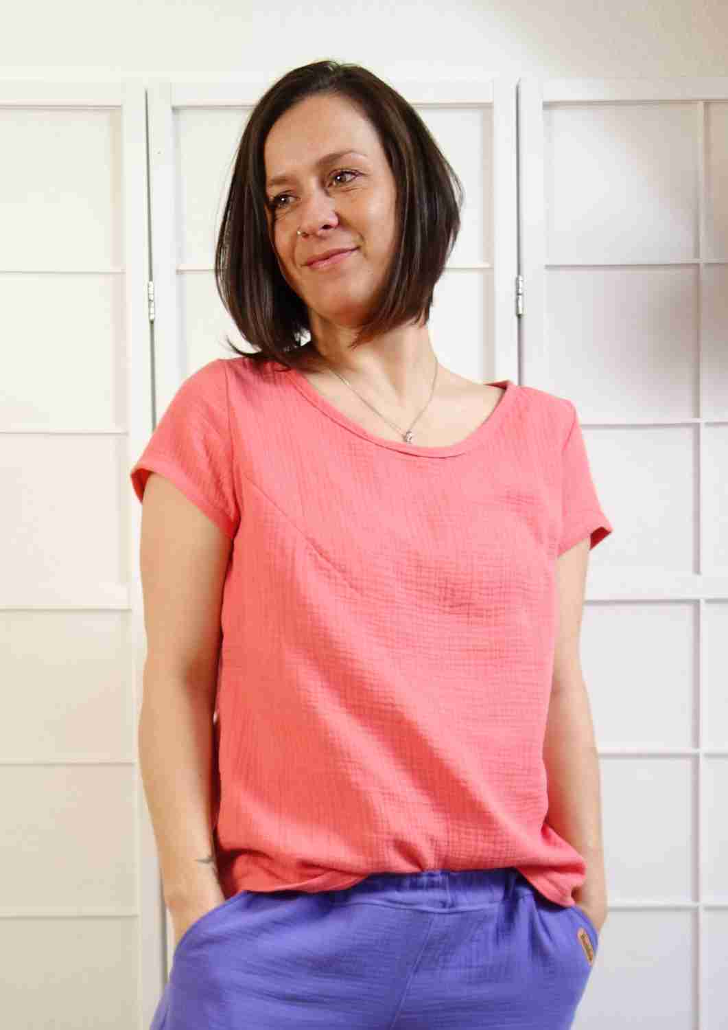 Bluse aus Musselin mit kurzen Ärmeln "Majoran", für Damen