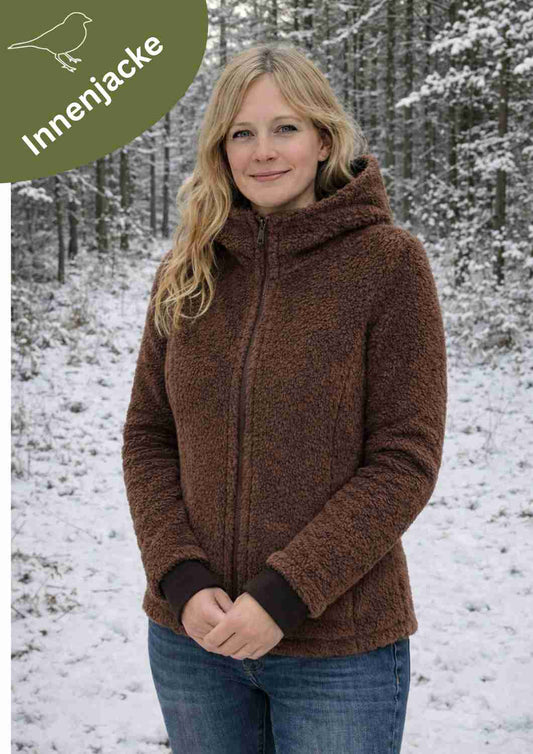 Plüschjacke Damen Bio-Baumwolle, braun - Zip-In-Innenjacke