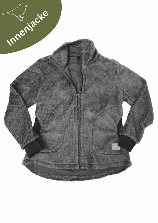Plüschjacke Damen Bio-Baumwolle, grau - Zip-In-Innenjacke