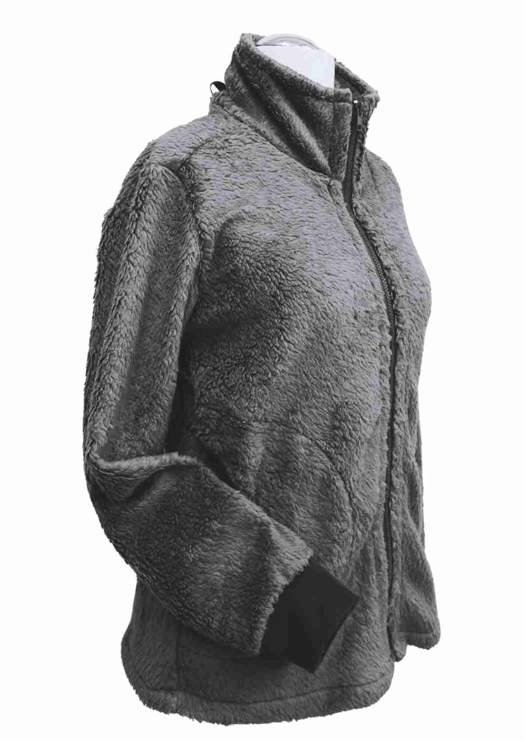 Plüschjacke Damen Bio-Baumwolle, grau - Zip-In-Innenjacke