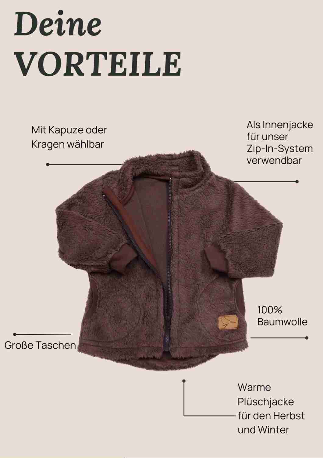 Teddyjacke, braun - Zip-In-Innenjacke