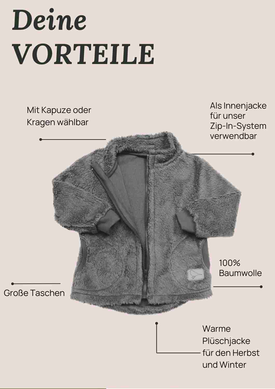 Teddyjacke, grau Zip-In-Innenjacke