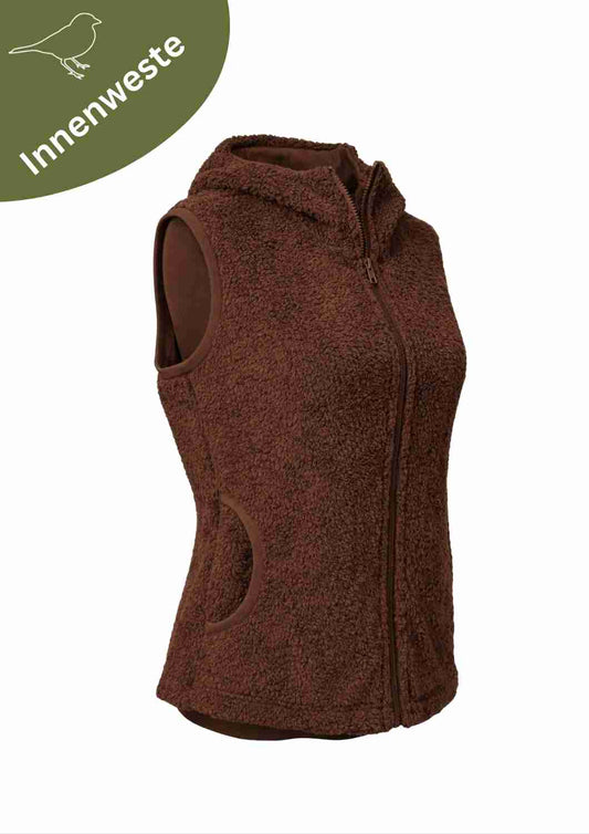 Plüschweste Damen Bio-Baumwolle, braun - Zip-In-Innenweste