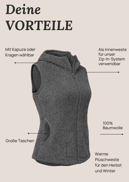 Plüschweste Damen Bio-Baumwolle, grau- Zip-In-Innenweste