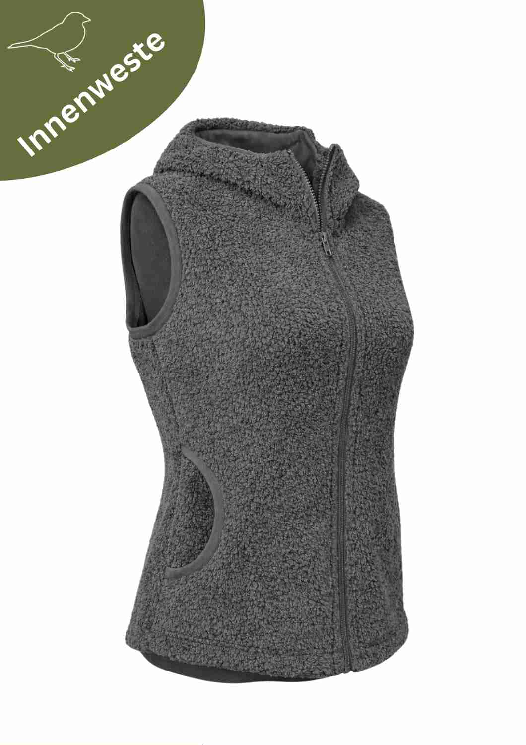 Plüschweste Damen Bio-Baumwolle, grau- Zip-In-Innenweste