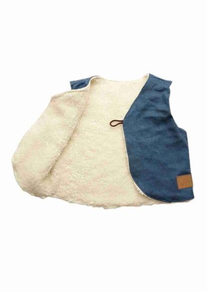 Leinenweste für Kinder gefüttert mit Baumwollplüsch "Schafgarbe", mit Applikation