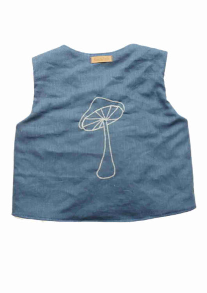 Leinenweste für Kinder gefüttert mit Baumwollplüsch "Schafgarbe", mit Applikation