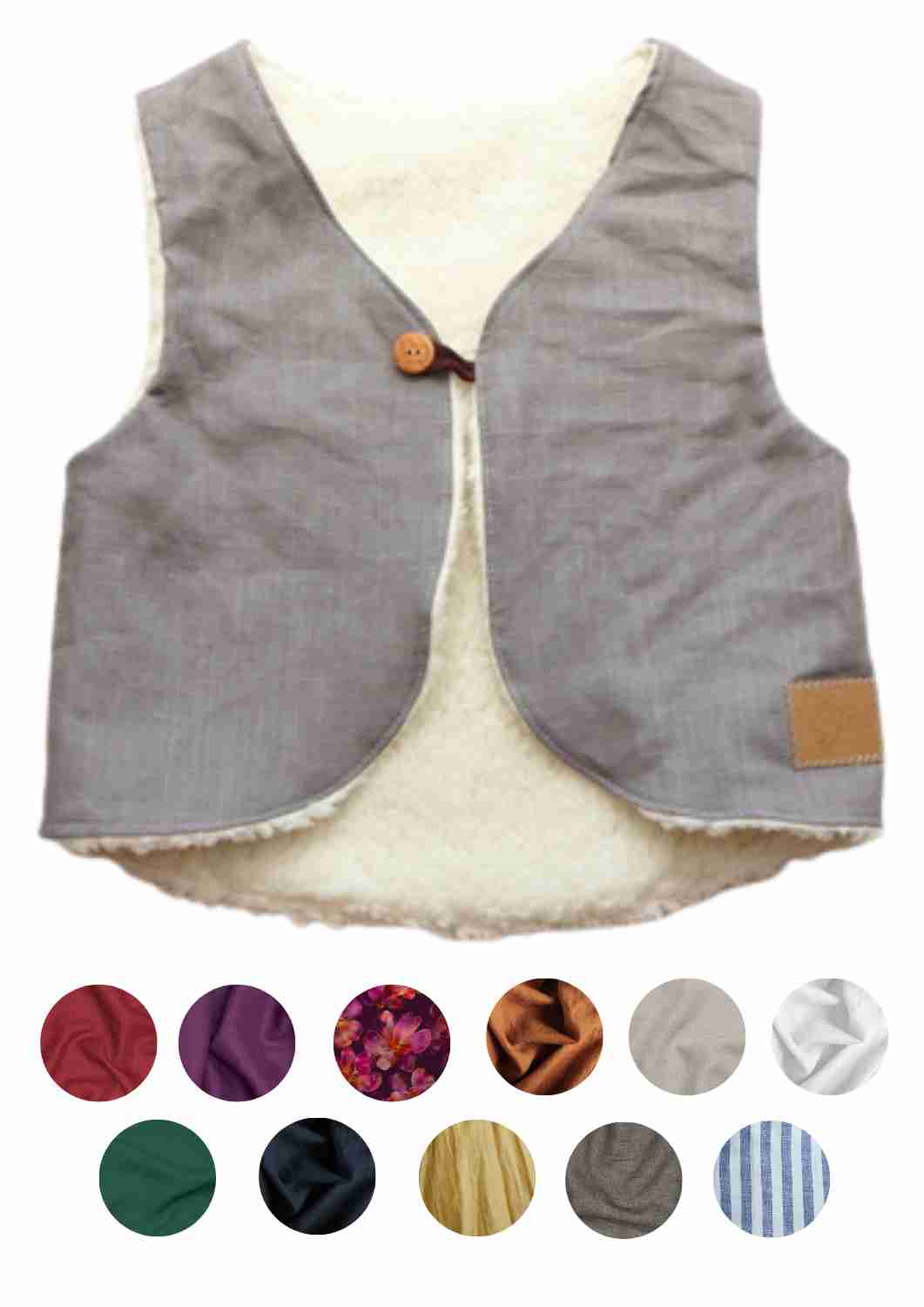 Leinenweste für Kinder gefüttert mit Baumwollplüsch "Schafgarbe", mit Applikation