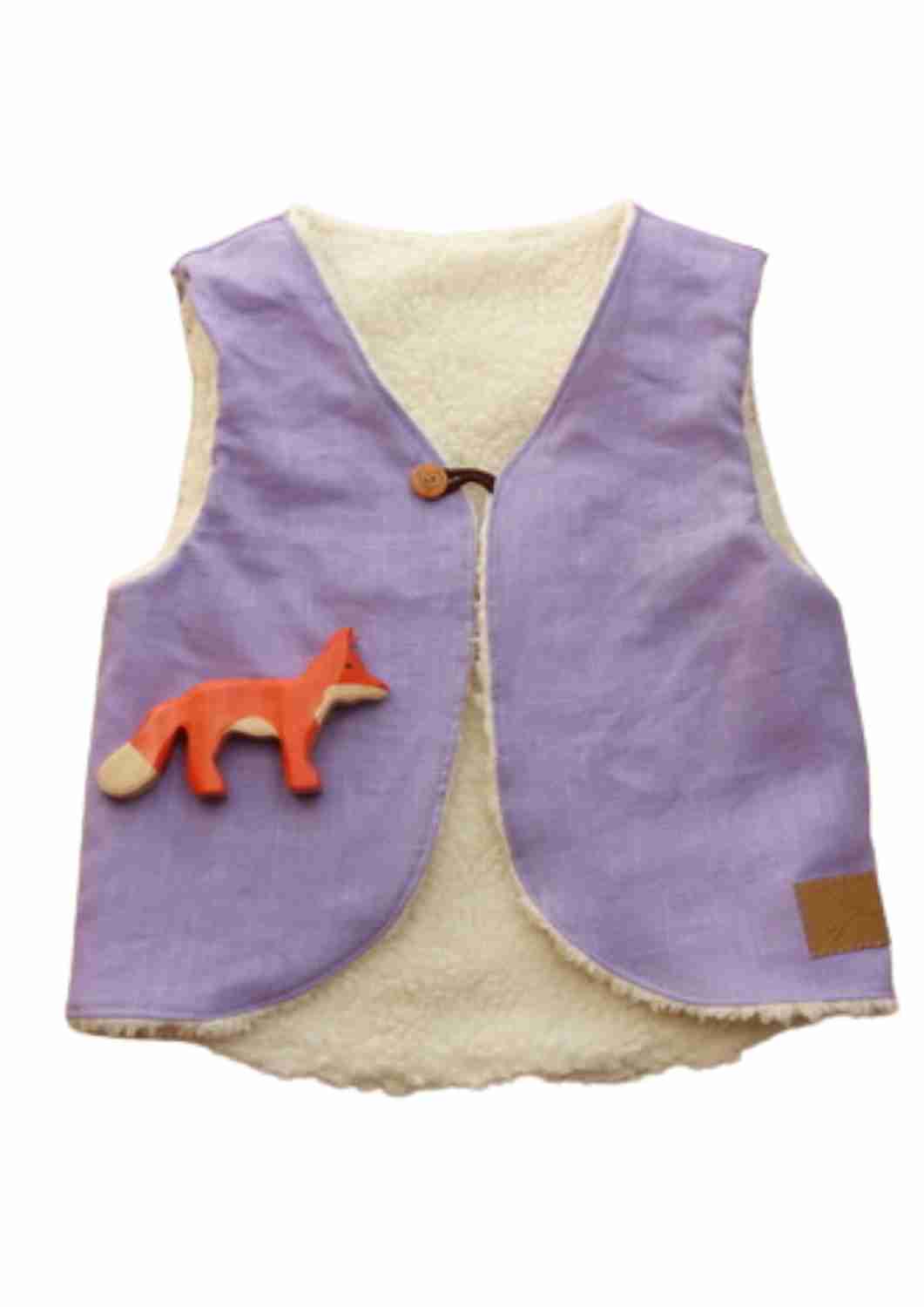 Leinenweste für Kinder gefüttert mit Baumwollplüsch "Schafgarbe", mit Applikation