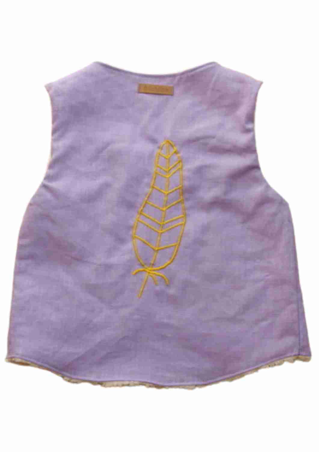 Leinenweste für Kinder gefüttert mit Baumwollplüsch "Schafgarbe", mit Applikation