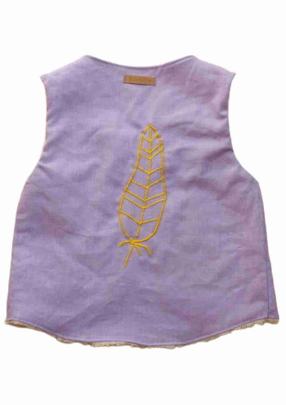 Leinenweste für Kinder gefüttert mit Baumwollplüsch "Schafgarbe", mit Applikation