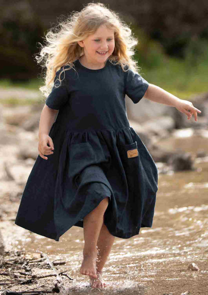 Leinenkleid für Mädchen "Goldregen", kurzarm