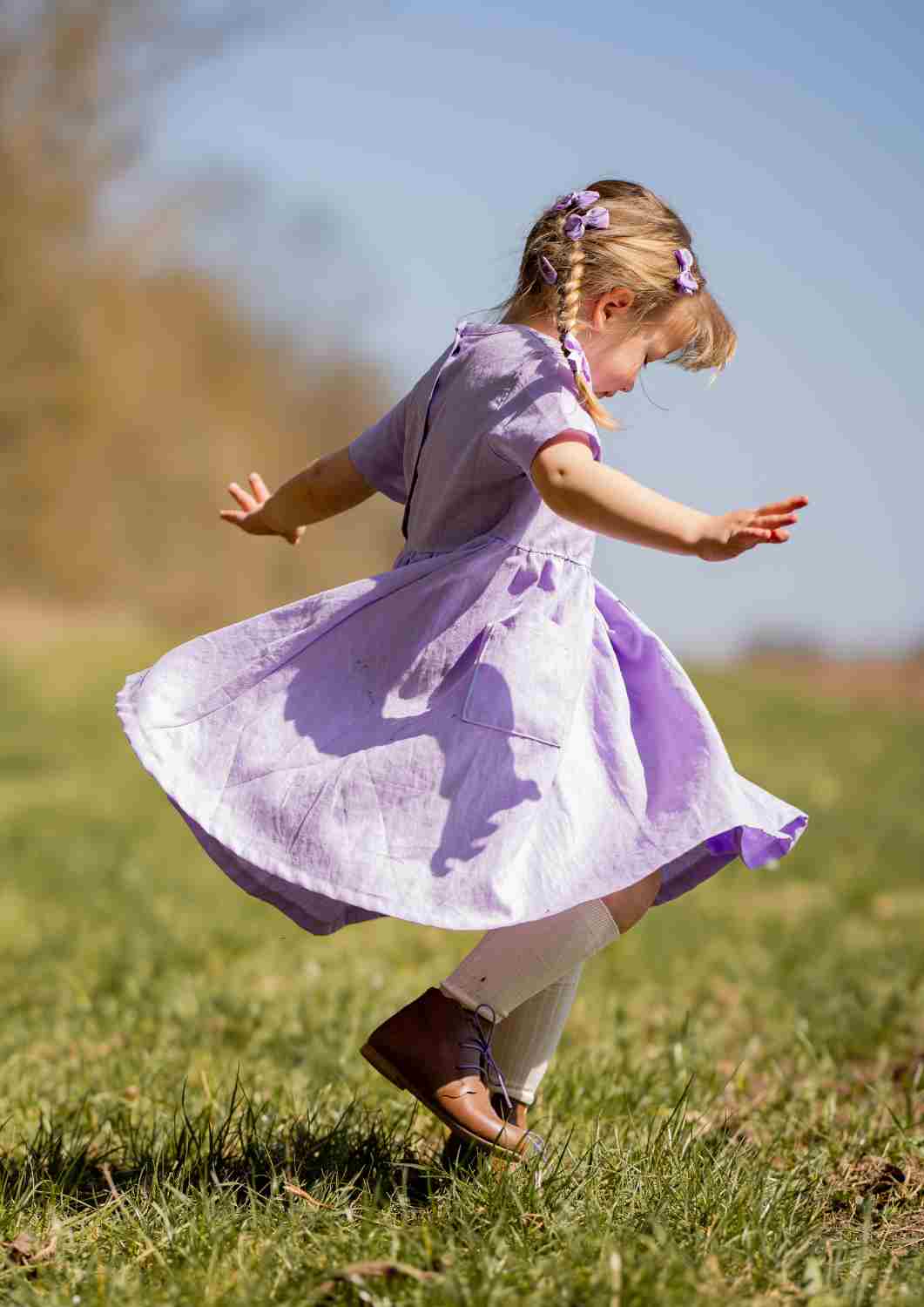 Leinenkleid für Mädchen "Goldregen", kurzarm