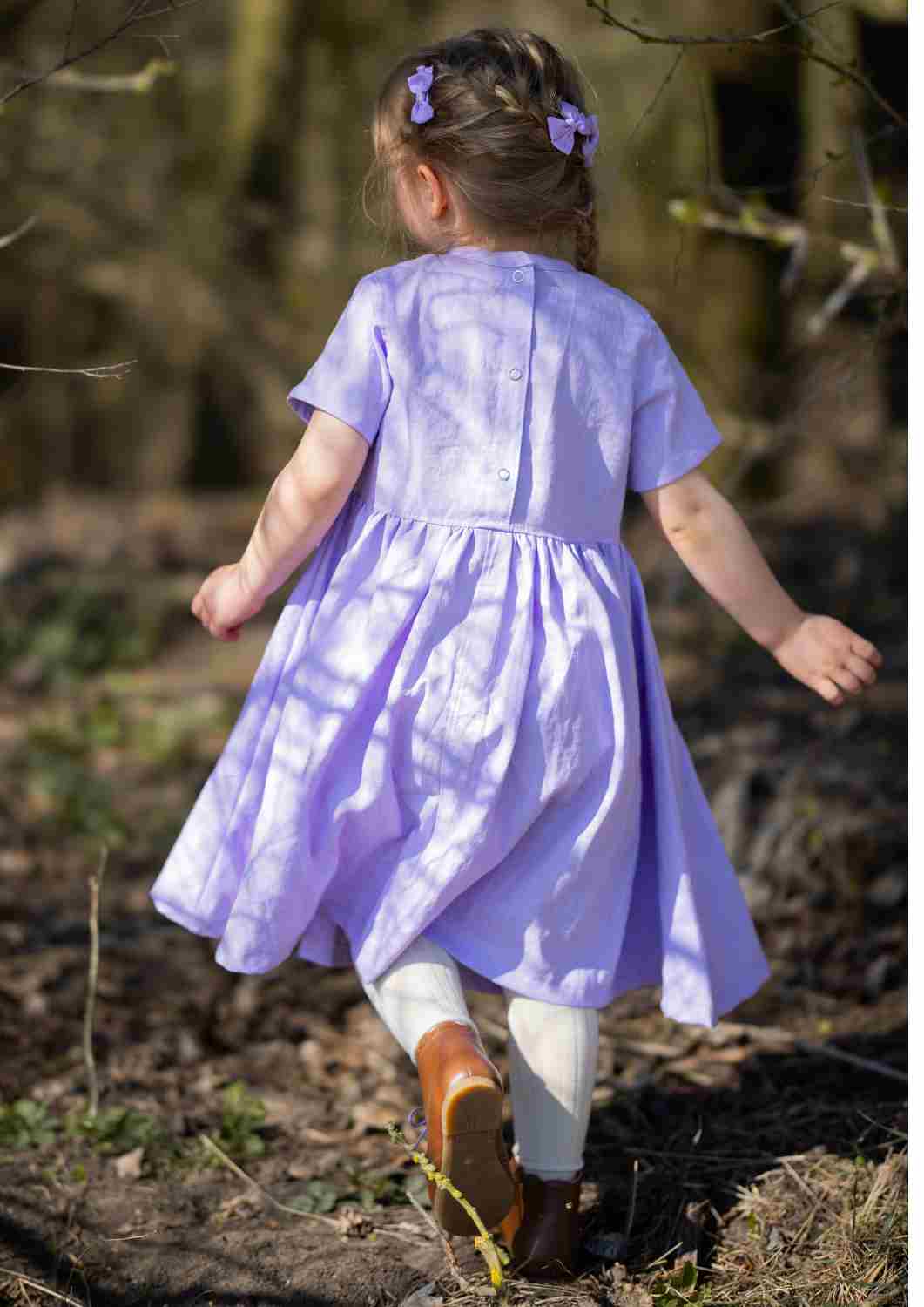 Leinenkleid für Mädchen "Goldregen", kurzarm