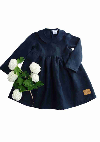 Leinenkleid für Mädchen mit Peter Pan Kragen "Kornblume", langarm
