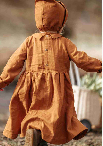 Leinenkleid für Mädchen mit Peter Pan Kragen "Kornblume", langarm