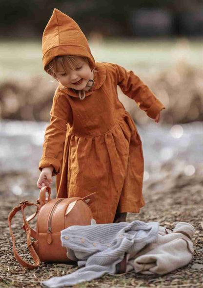 Leinenkleid für Mädchen mit Peter Pan Kragen "Kornblume", langarm