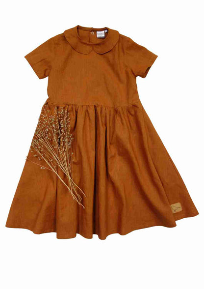 Leinenkleid für Mädchen mit Peter Pan Kragen "Kornblume", kurzarm