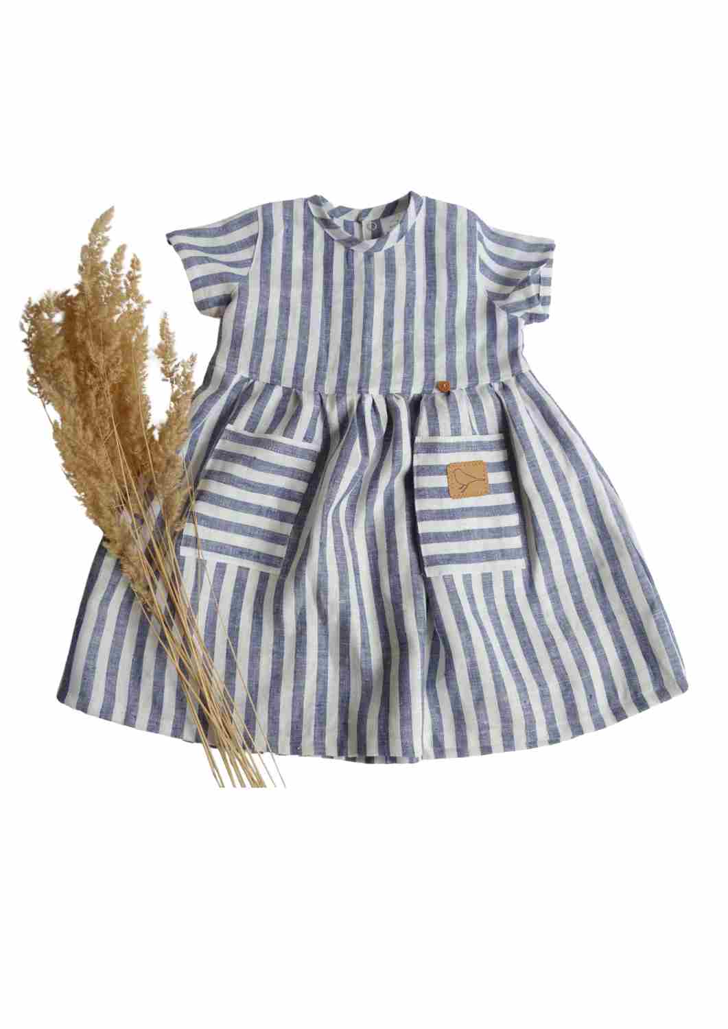 Leinenkleid für Mädchen "Goldregen", kurzarm