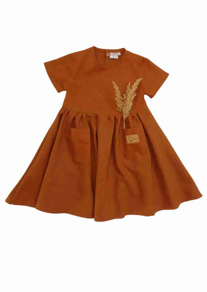Leinenkleid für Mädchen "Goldregen", kurzarm