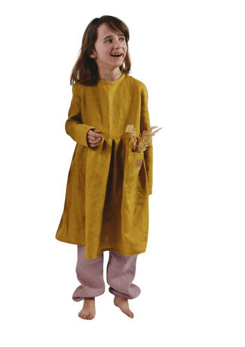Leinenkleid für Mädchen "Goldregen", langarm
