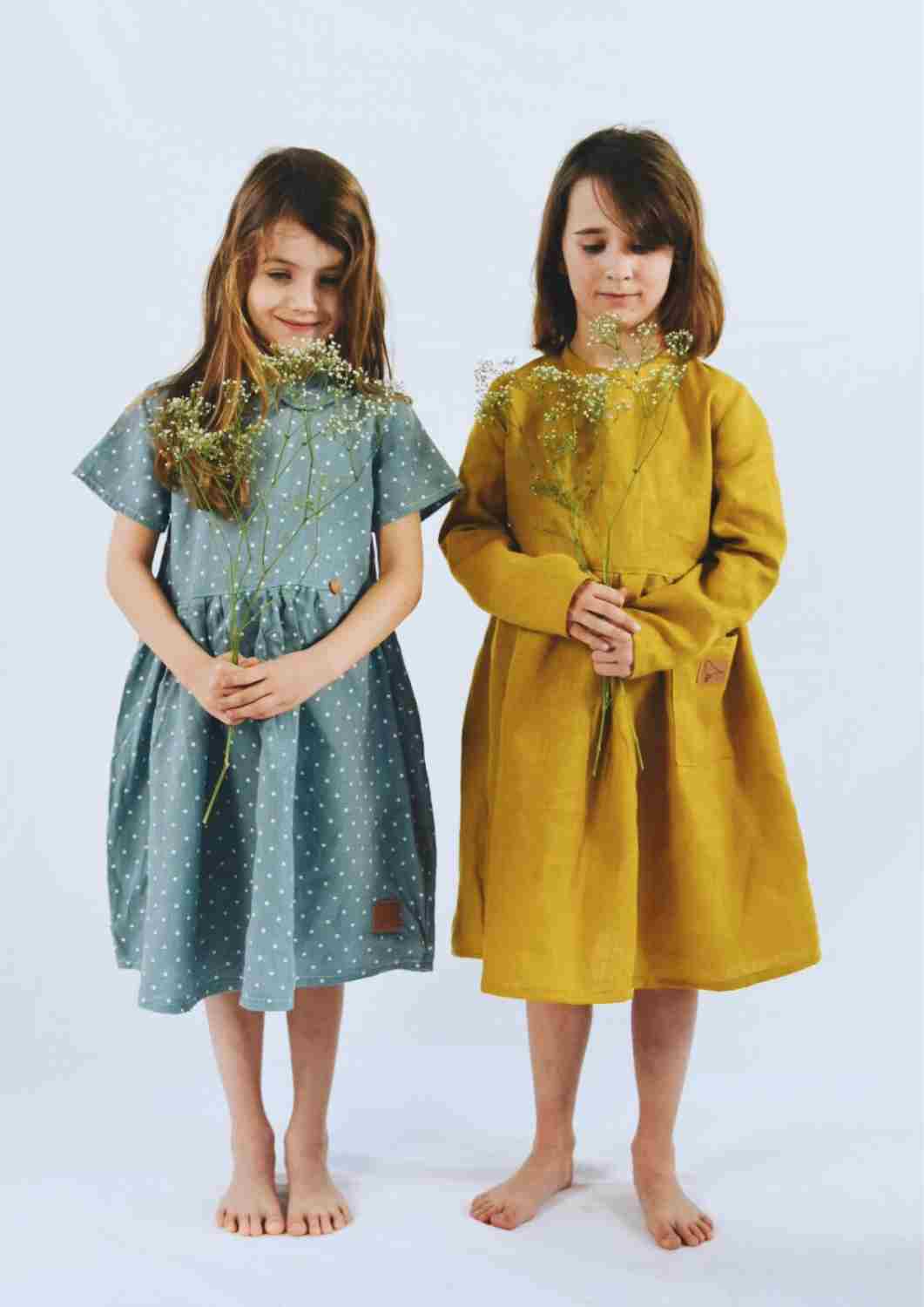 Leinenkleid für Mädchen "Goldregen", langarm