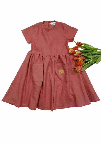 Leinenkleid für Mädchen "Goldregen", kurzarm