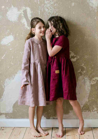 Leinenkleid für Mädchen "Goldregen", kurzarm