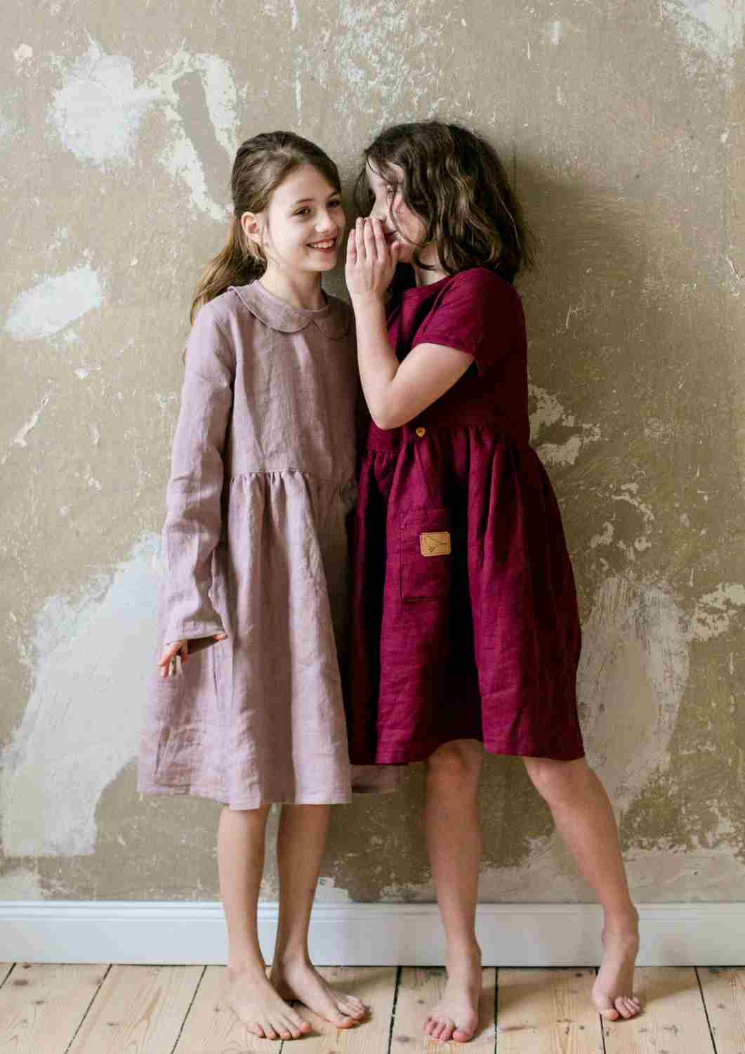Leinenkleid für Mädchen "Goldregen", langarm