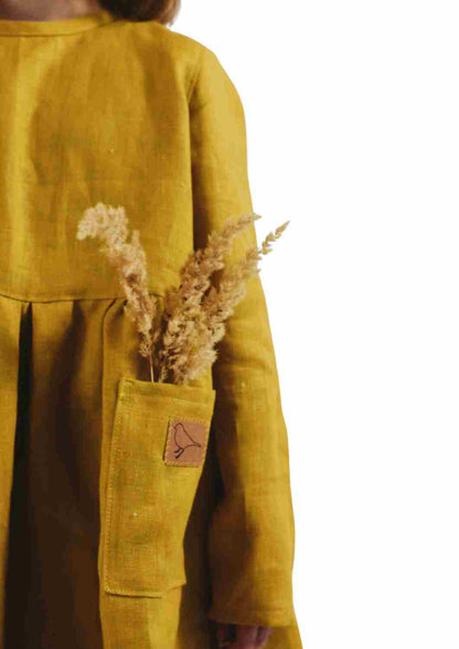 Leinenkleid für Mädchen "Goldregen", langarm