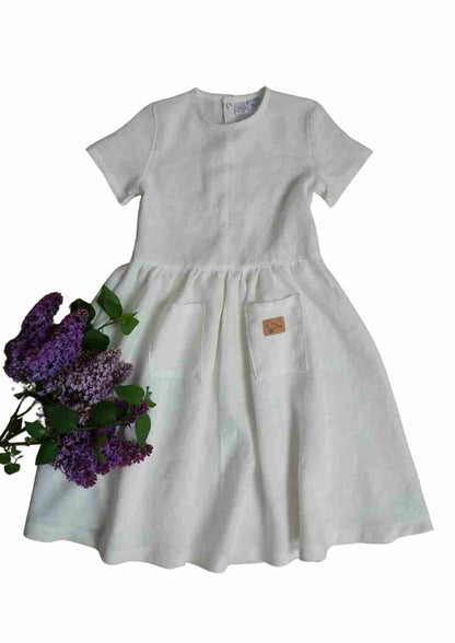 Leinenkleid für Mädchen "Goldregen", kurzarm