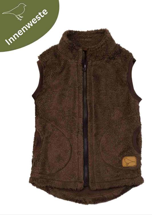 Plüschweste Herren Bio-Baumwolle, Zip-In-Innenweste, braun