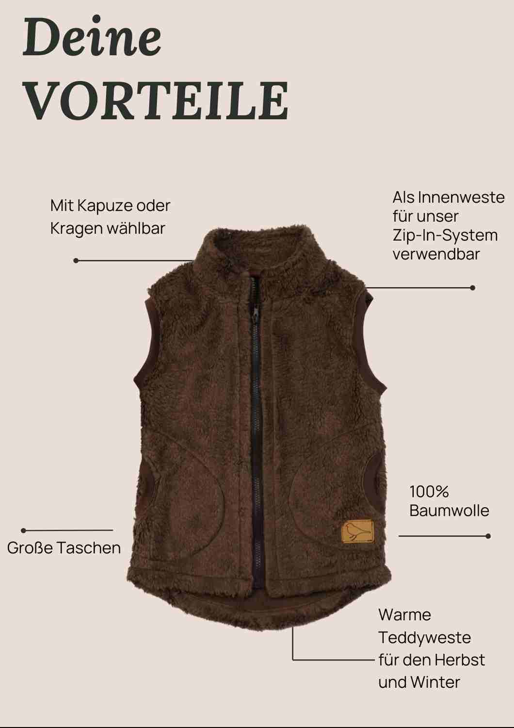 Teddyweste, braun Zip-In-Innenweste
