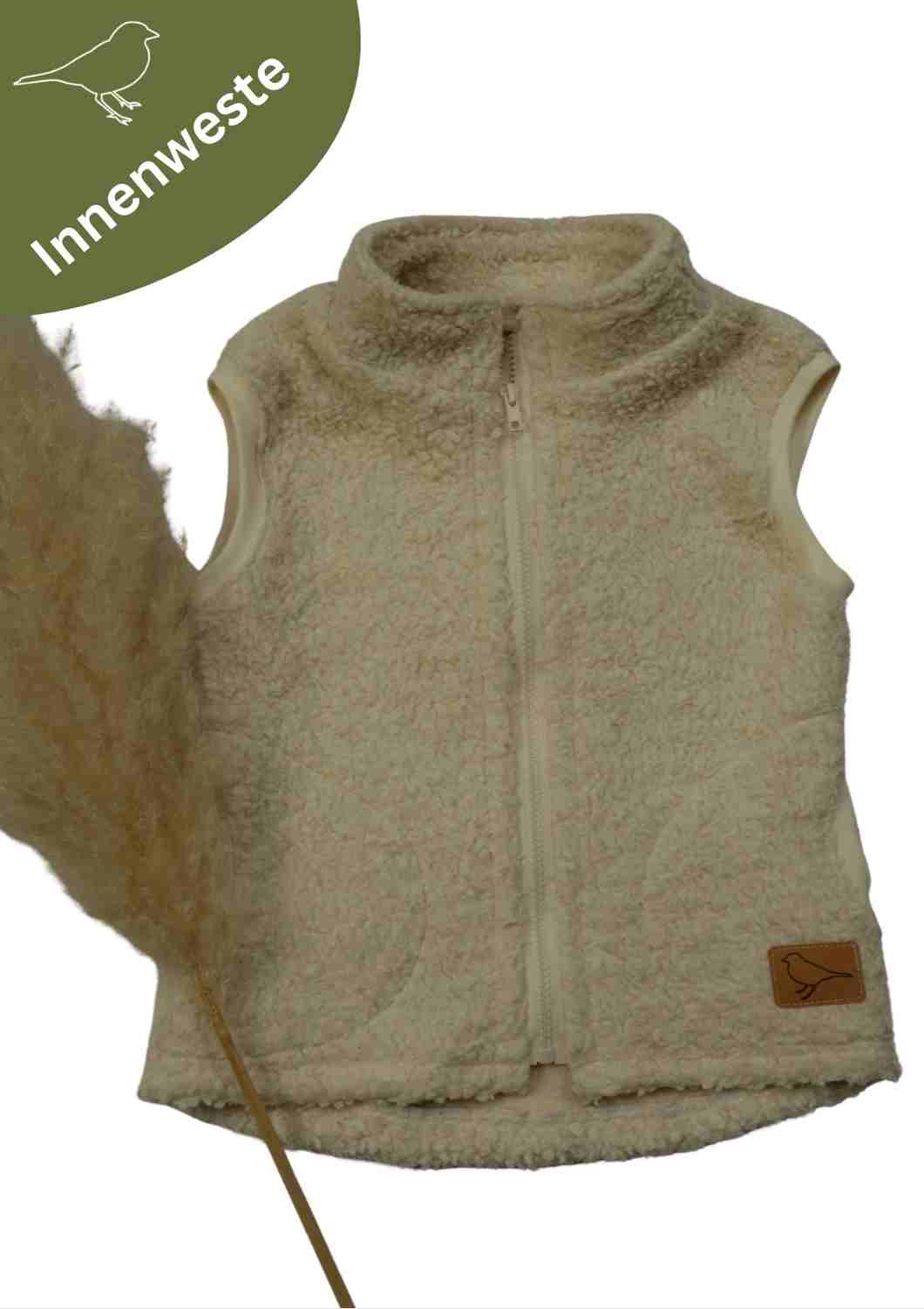 Plüschweste Herren Bio-Baumwolle, Zip-In-Innenweste, creme