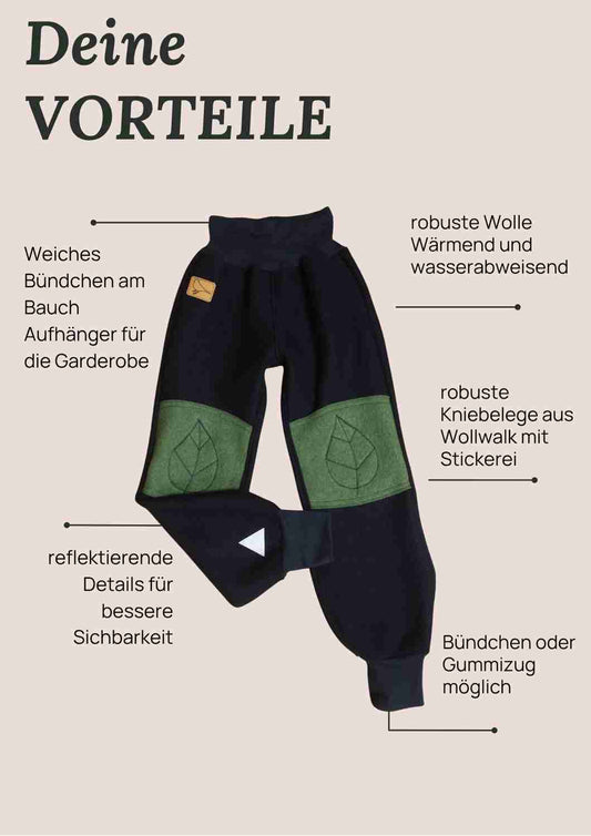 BIO Walkhose "Buche" mit bestickten Kniepatches, marine