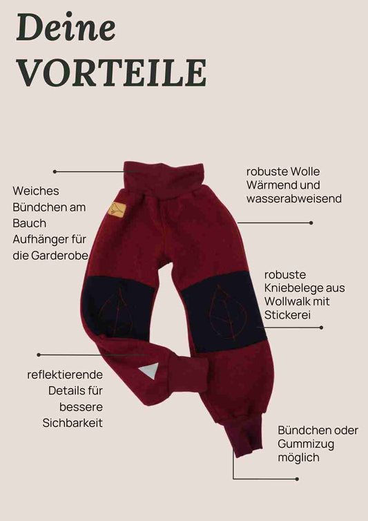 Walkhose "Buche" mit bestickten Kniepatches, weinrot