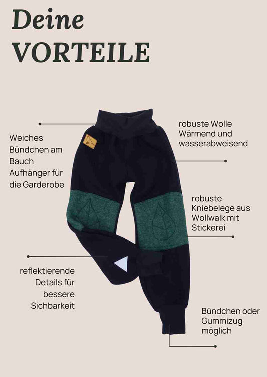 BIO Walkhose "Buche" mit bestickten Kniepatches, marine