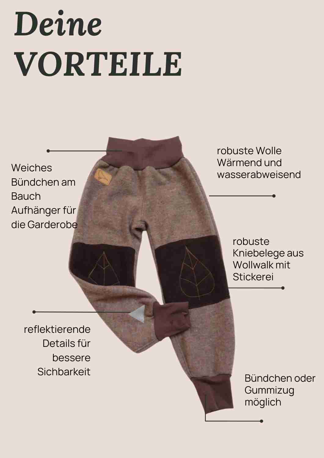 Walkhose "Buche" mit bestickten Kniepatches, hellbraun