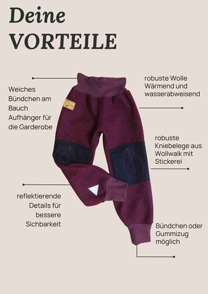 Walkhose "Buche" mit bestickten Kniepatches, pflaume