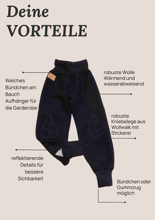 Walkhose "Buche" mit bestickten Kniepatches, schwarz