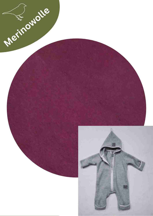 Wollfleeceoverall für Babys "Schneeball" aus 100% Merinowolle, beere
