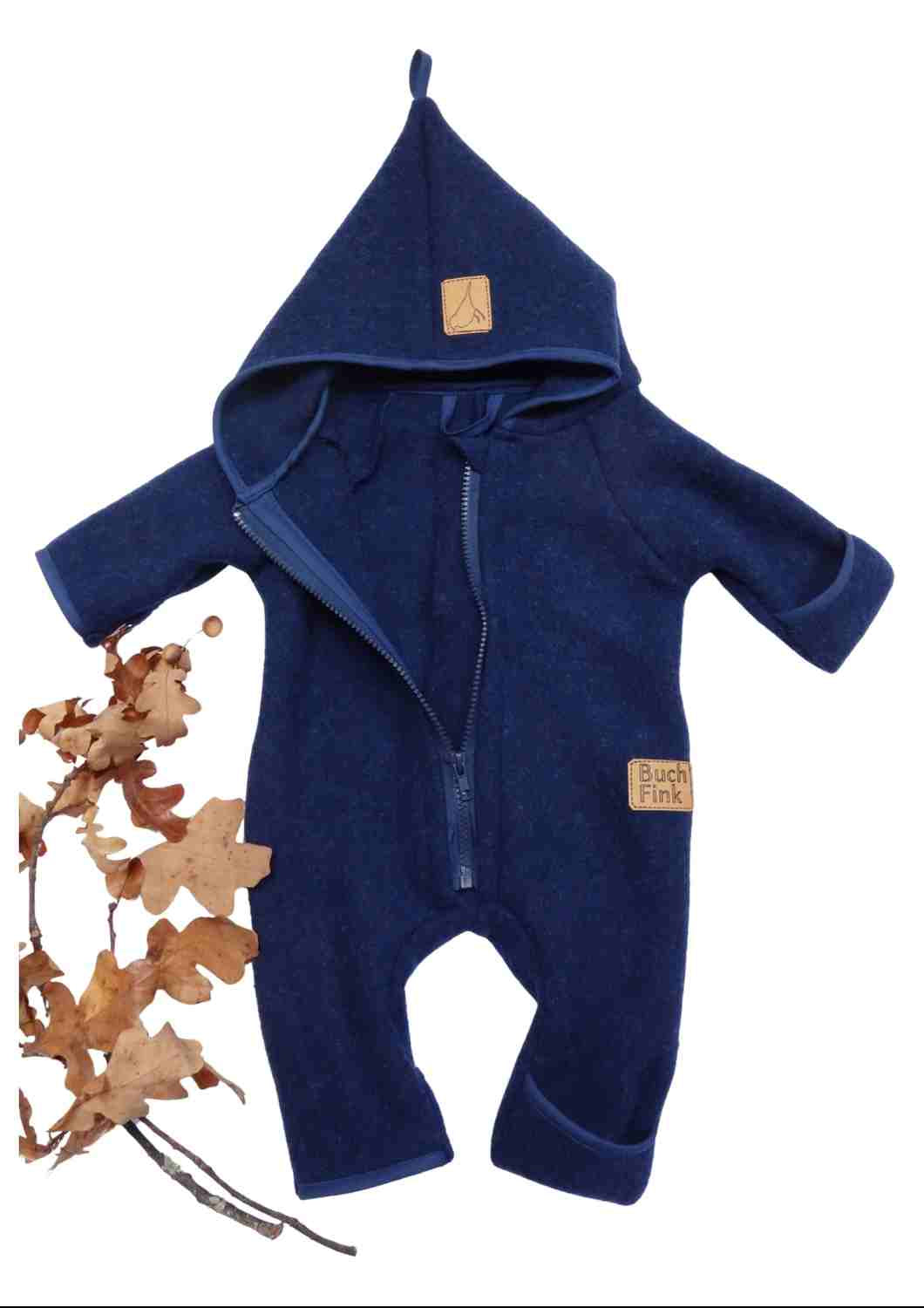 Wollfleeceoverall für Babys "Schneeball" aus 100% Merinowolle, jeansblau
