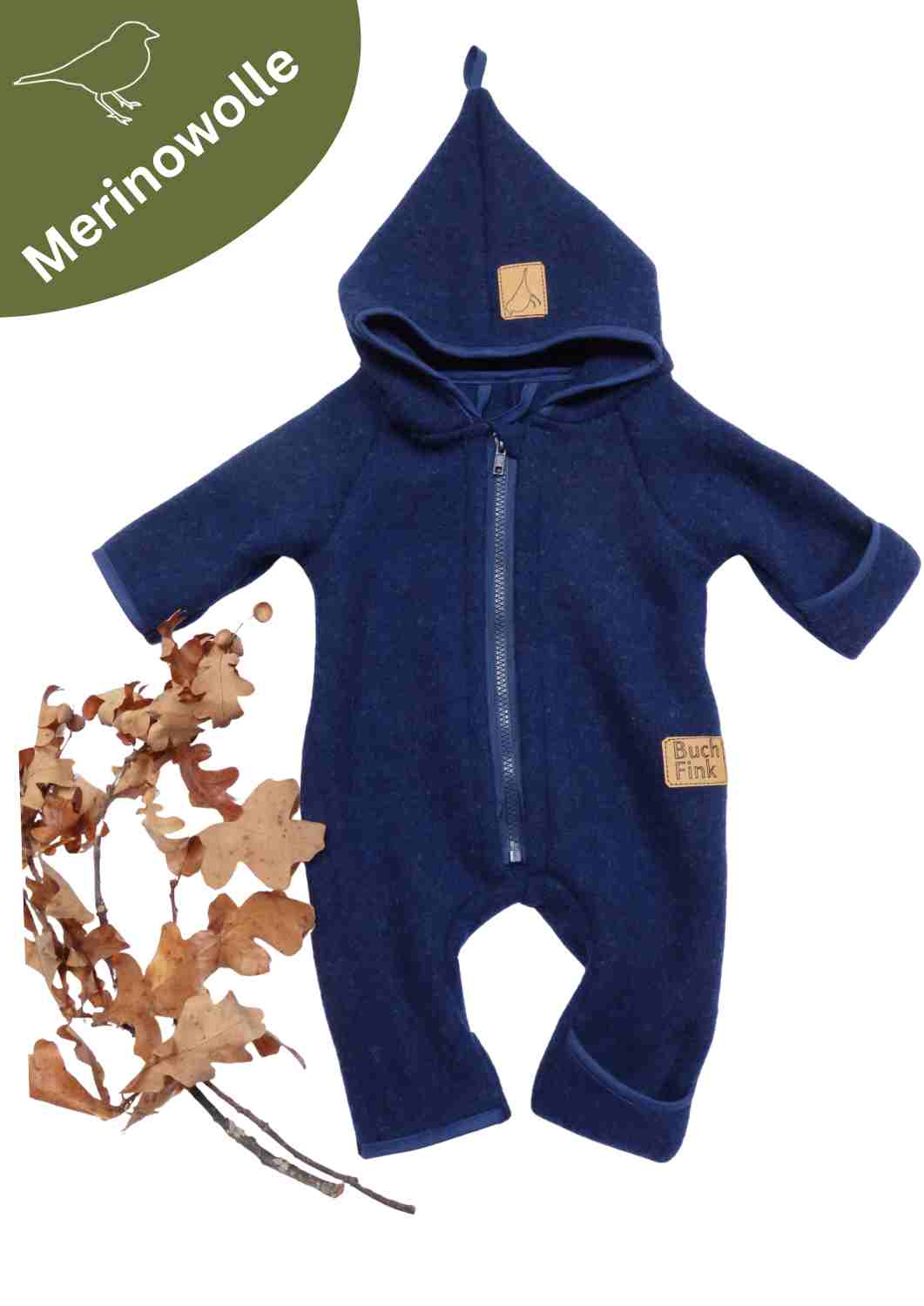 Wollfleeceoverall für Babys "Schneeball" aus 100% Merinowolle, jeansblau