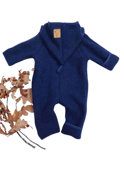 Wollfleeceoverall für Babys "Schneeball" aus 100% Merinowolle, jeansblau