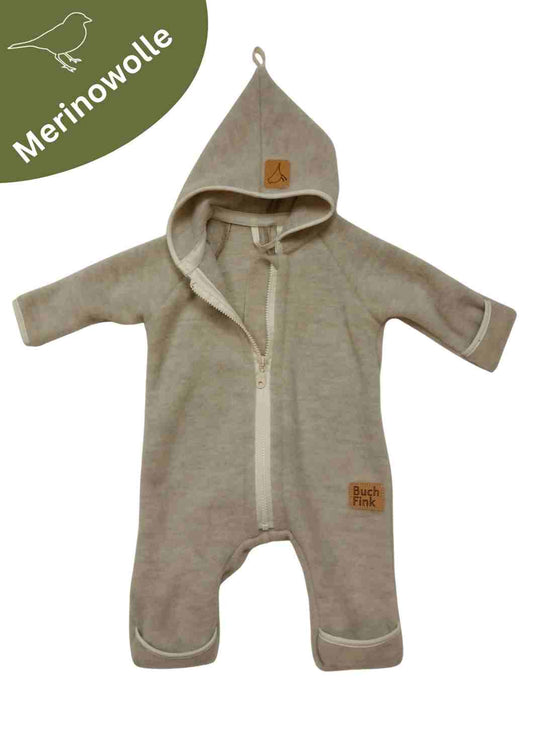 Wollfleeceoverall für Babys "Schneeball" aus 100% Merinowolle, perlgrau