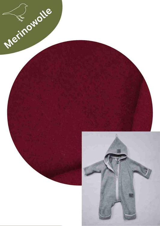 Wollfleeceoverall für Babys "Schneeball" aus 100% Merinowolle, dunkelrot