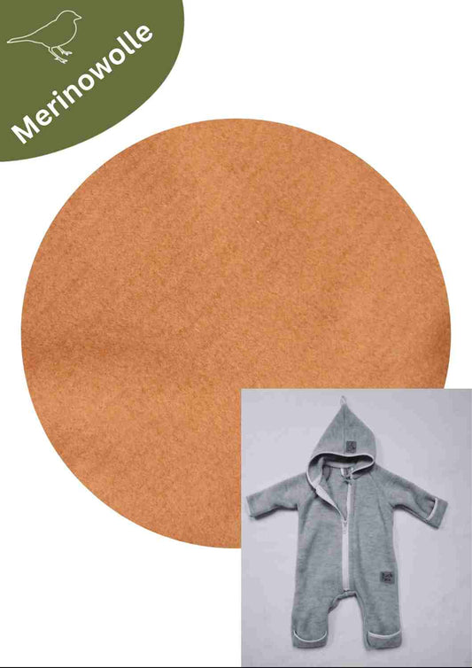 Wollfleeceoverall für Babys "Schneeball" aus 100% Merinowolle, zimt