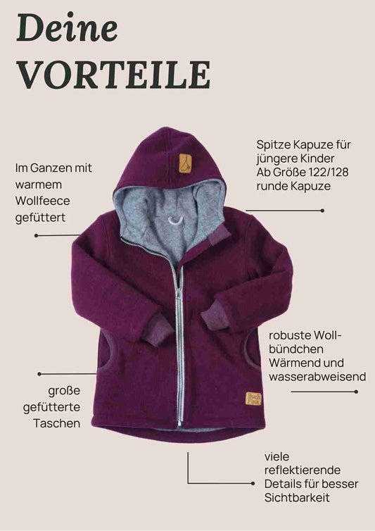 Wollwalkjacke gefüttert mit Wollfleece "Heckenrose"