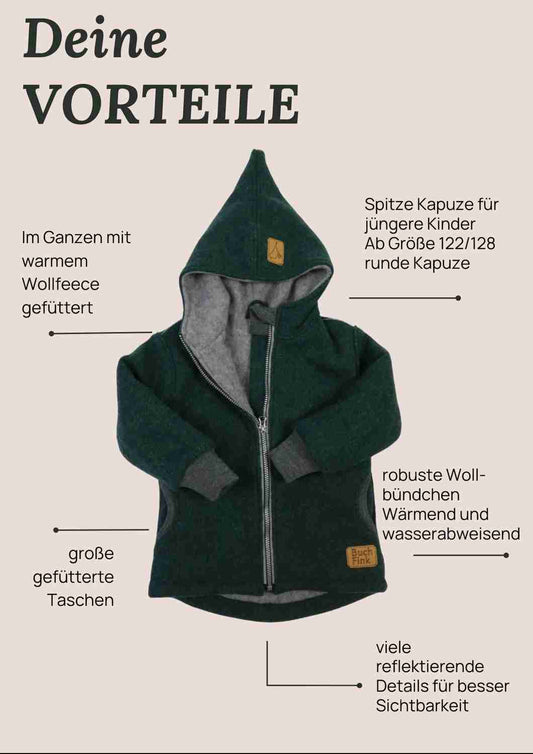 Wollwalkjacke gefüttert mit Wollfleece "Heckenrose"
